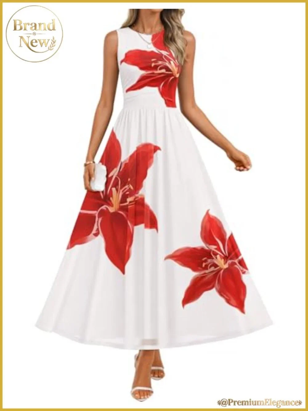 Sleeveless Floral Tulle Maxi Dress A-Line Wedding Guest